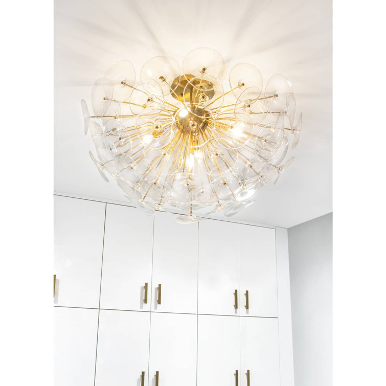 Natural Brass and Clear Glass Bowl Semi Flush Mount Light