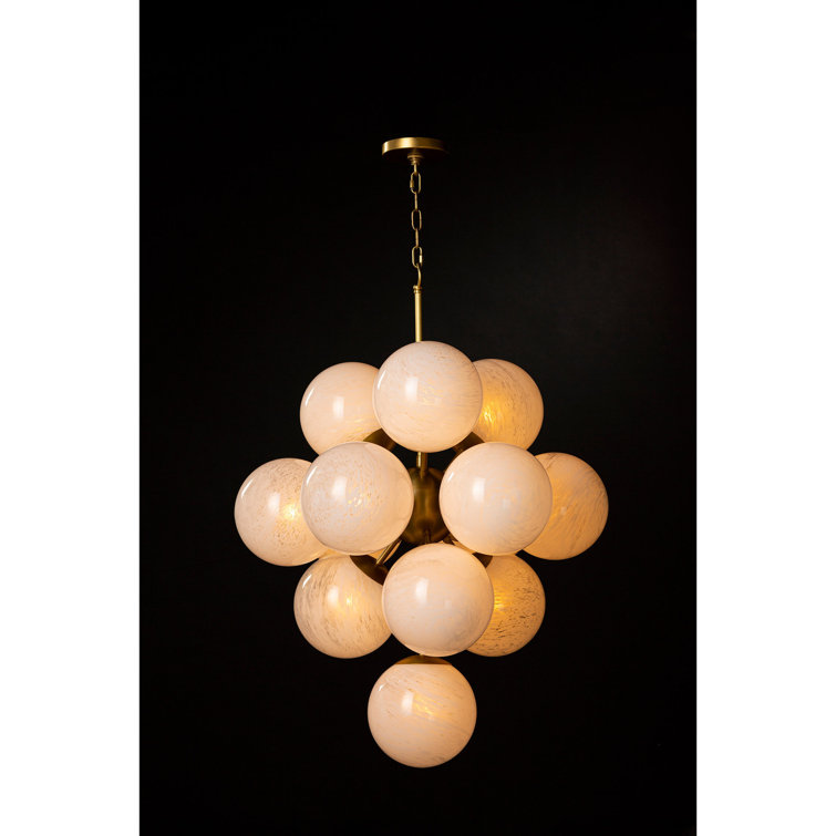 La Dame Natural Brass 13-Light Chandelier with Swirl Glass Globes