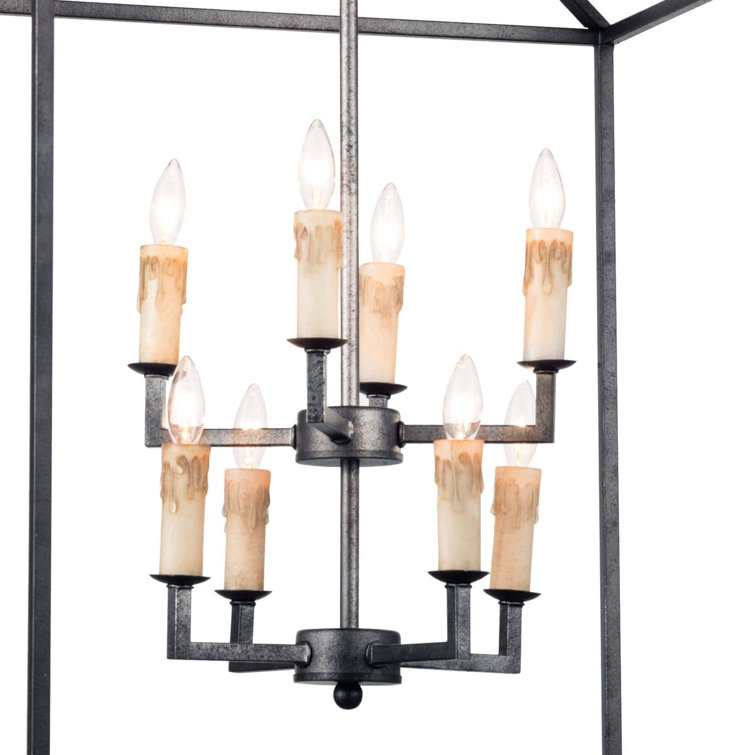 Elegant Blackened Iron 8-Light Crystal Candelabra Chandelier
