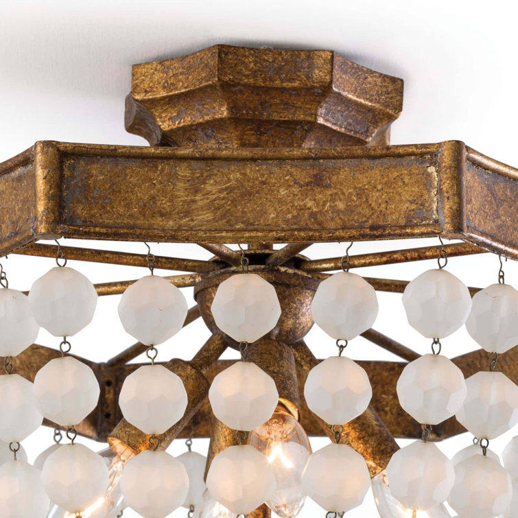 Regina Antique Gold 18" Crystal Bead 4-Light Flush Mount Ceiling Fixture