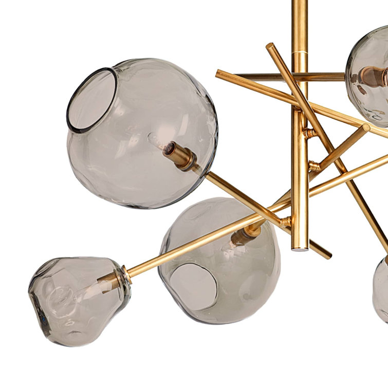 Regina Andrew 6-Light Sputnik Chandelier in Natural Brass with Smoke Glass Globes