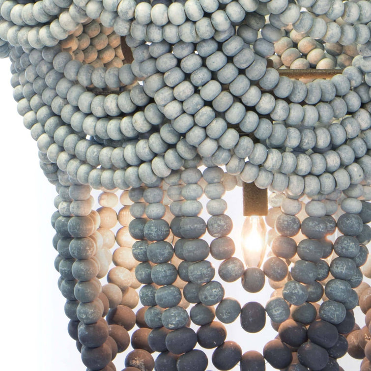 Blue Ombre Beaded Birch Wood 8-Light Chandelier