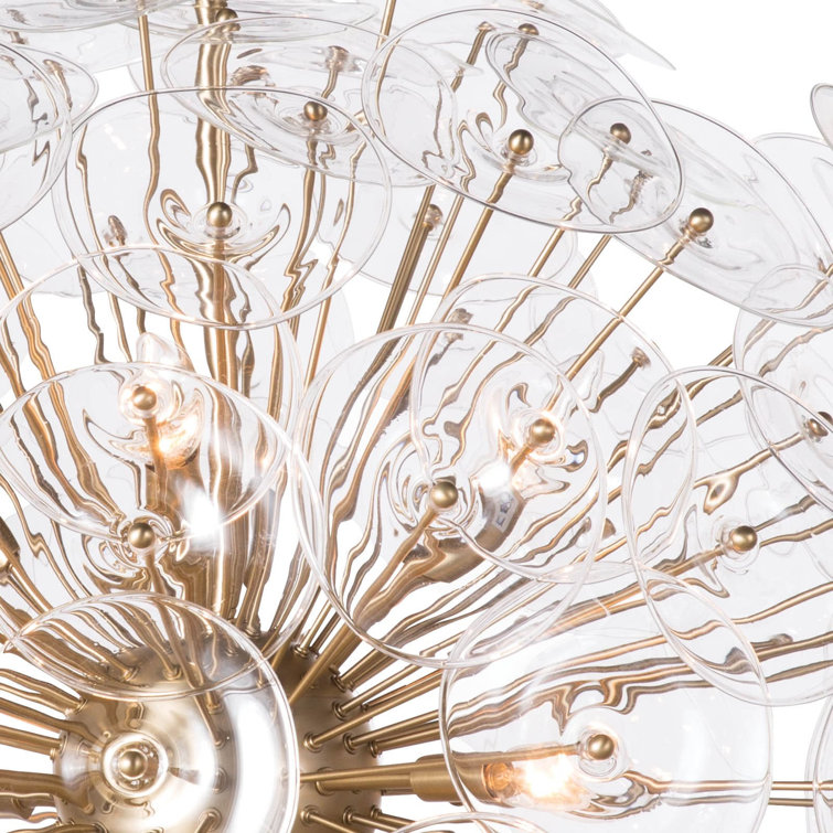 Modern Sputnik 12-Light Chandelier in Natural Brass with Clear Accents