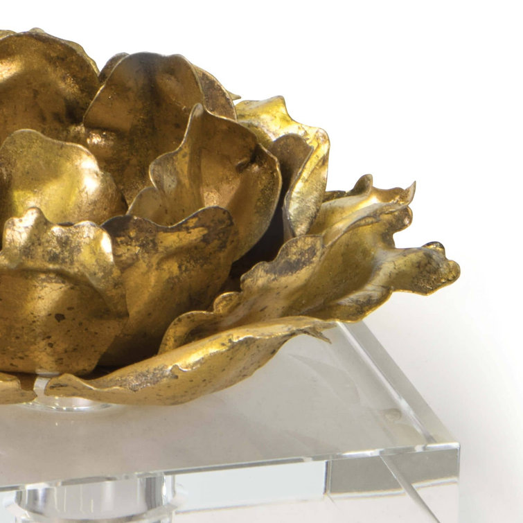 Bronze Blossom Pedestal Candlestick with Crystal Base