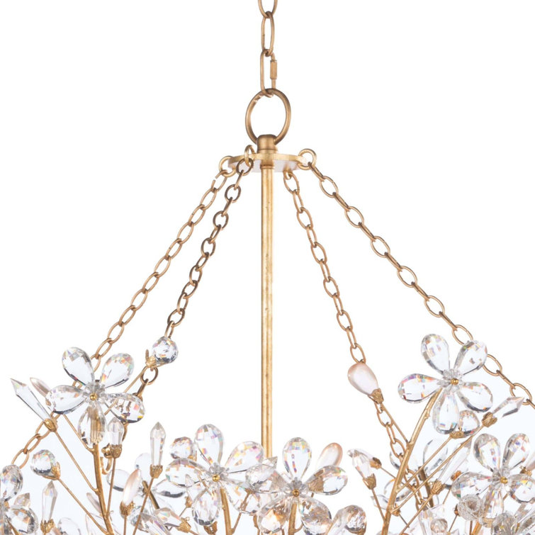Elegant Gold Leaf 27.5" Chandelier with Crystal Accents