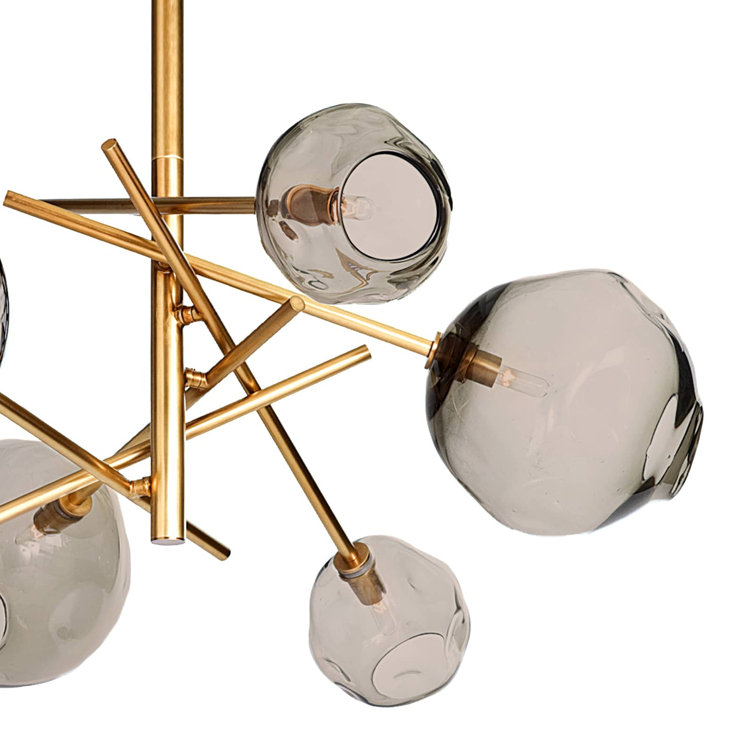 Regina Andrew 6-Light Sputnik Chandelier in Natural Brass with Smoke Glass Globes