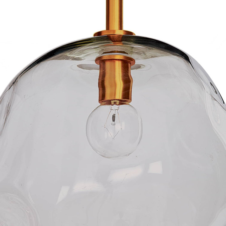 Sculptural Molten Glass & Brass Globe Pendant Light
