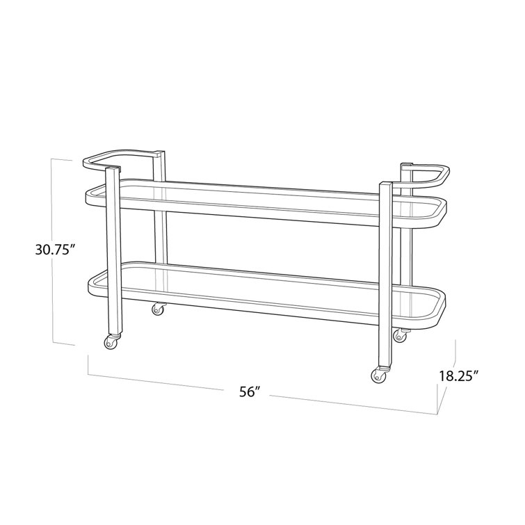 Carter Polished Stainless Steel Rectangular Bar Cart with Glass Shelves