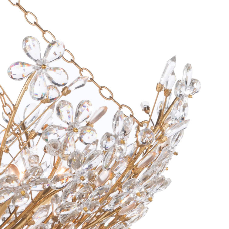Elegant Gold Leaf 27.5" Chandelier with Crystal Accents