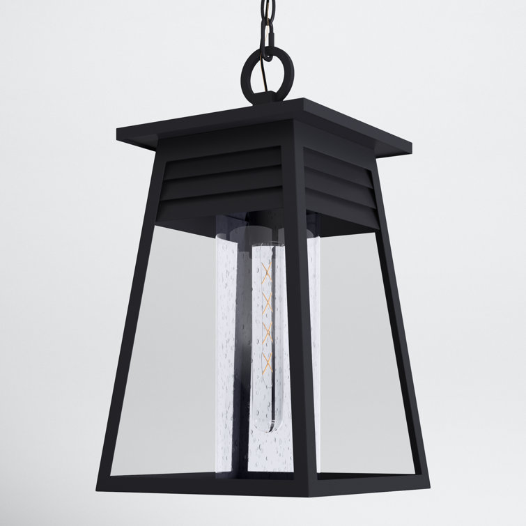 Becca Matte Black 10" Outdoor Pendant with Clear Seeded Glass