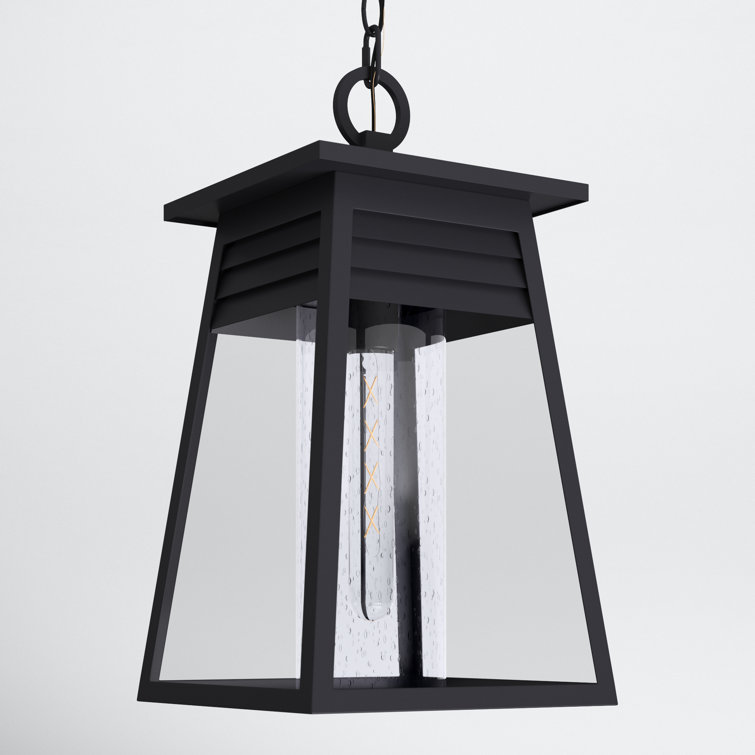 Becca Matte Black 10" Outdoor Pendant with Clear Seeded Glass