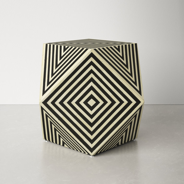 Black and White Bone Inlay Geometric End Table