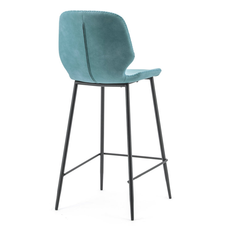 Teal Leather Upholstered Counter Stool with Black Metal Frame