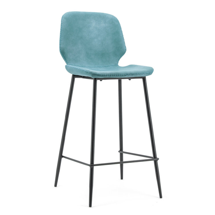 Teal Leather Upholstered Counter Stool with Black Metal Frame