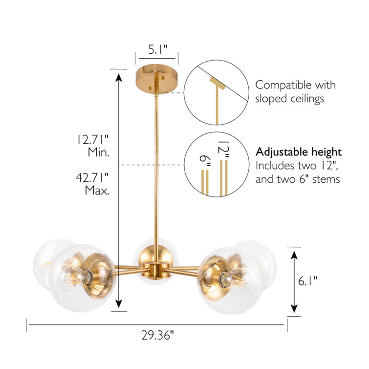 Satin Gold 5-Light Sputnik Chandelier with Clear Glass Globes