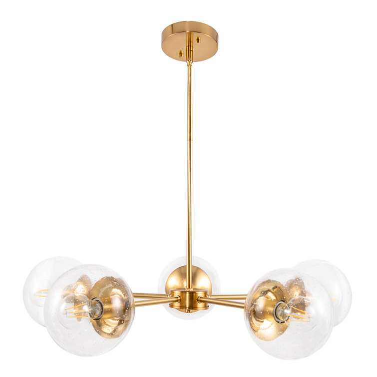 Satin Gold 5-Light Sputnik Chandelier with Clear Glass Globes