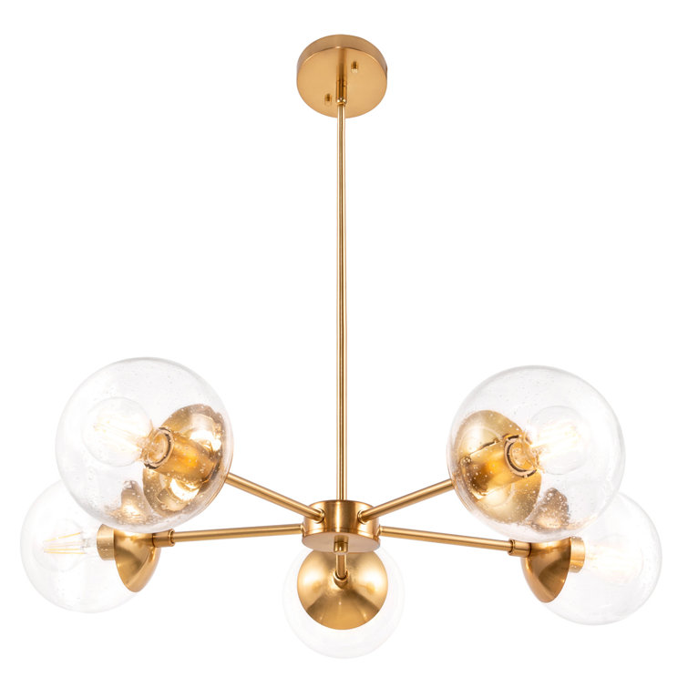 Satin Gold 5-Light Sputnik Chandelier with Clear Glass Globes