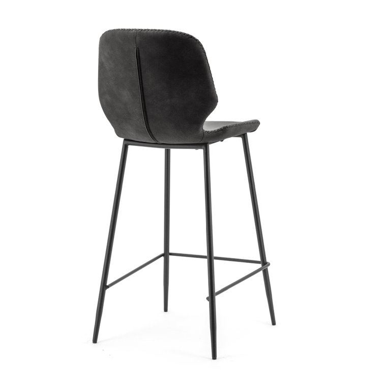 Black Faux Leather Upholstered Counter Stool with Aluminum Frame, Set of 2