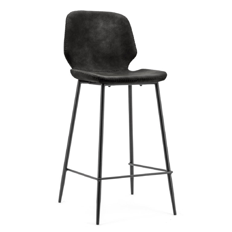 Black Faux Leather Upholstered Counter Stool with Aluminum Frame, Set of 2