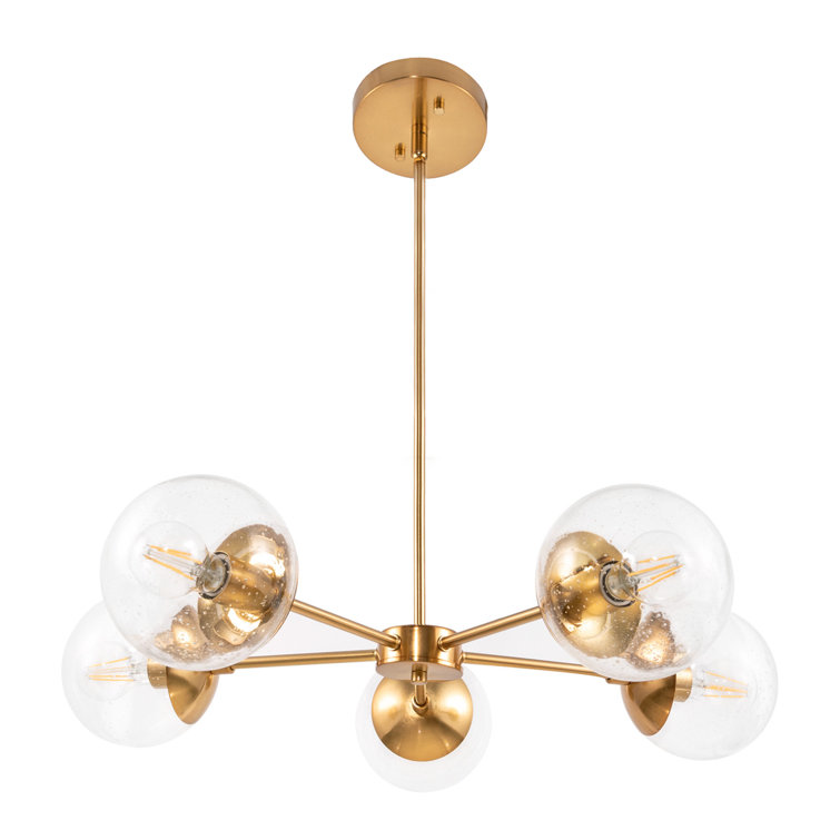 Satin Gold 5-Light Sputnik Chandelier with Clear Glass Globes