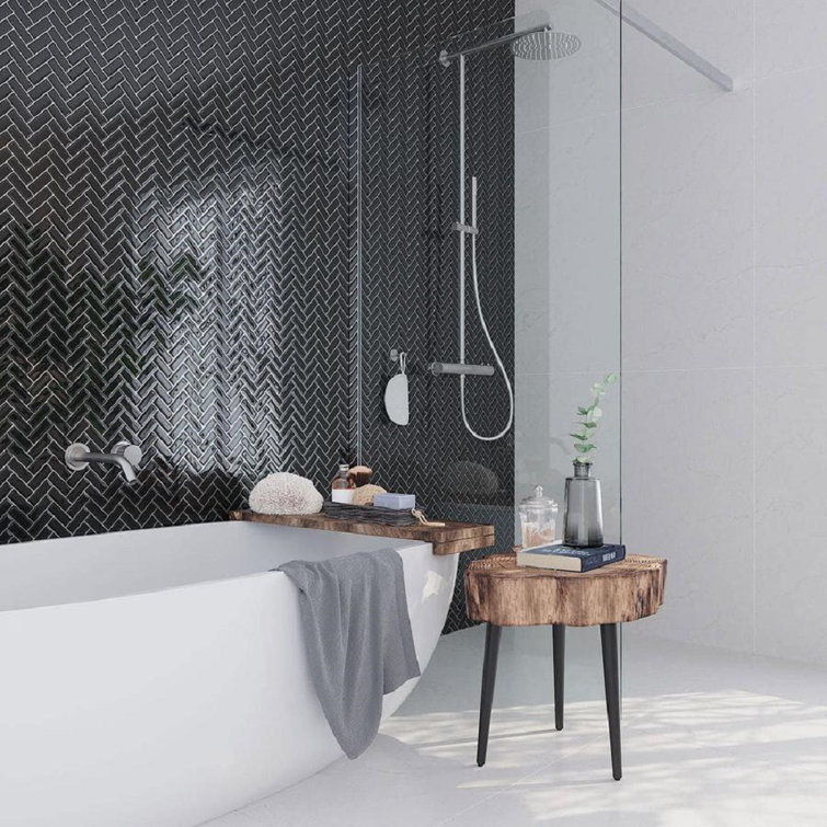 Black Herringbone Polished Glass Mosaic Tile for Walls