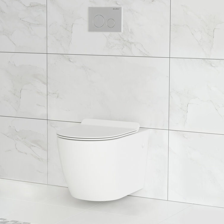 White Wall-Mounted Dual Flush Elongated Toilet