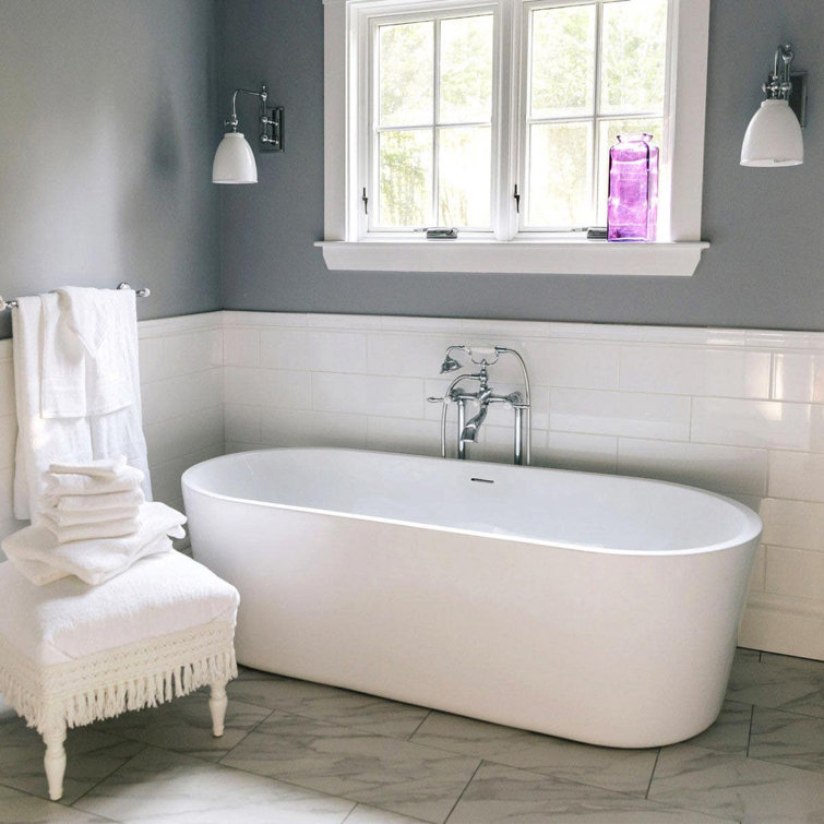White and Matte Black Oval Acrylic Freestanding Bathtub