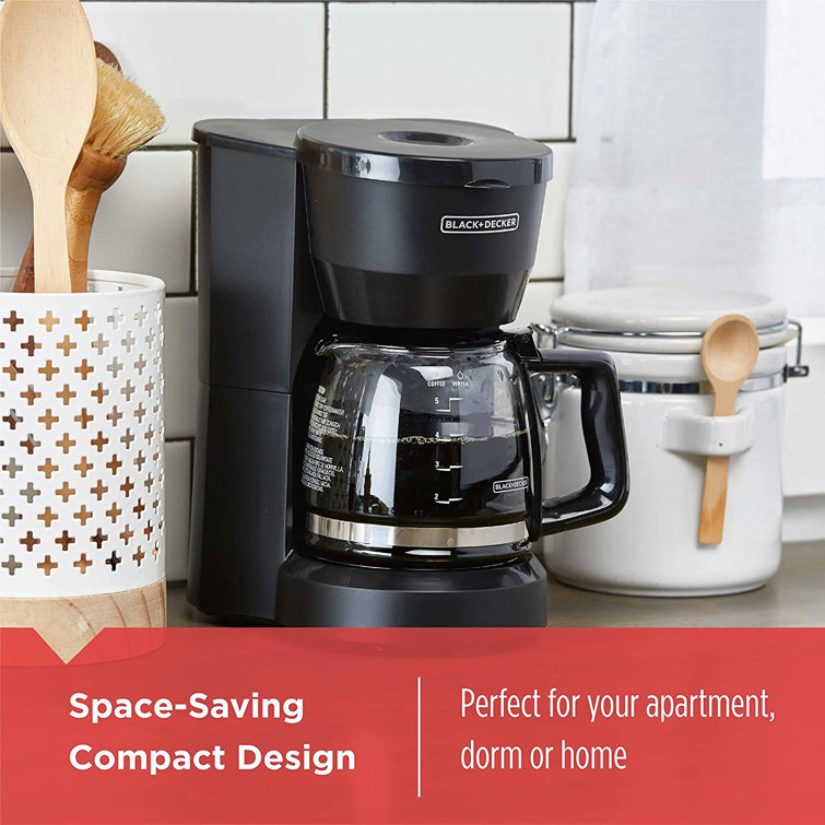 Black 5-Cup Freestanding Coffee Maker with Glass Carafe