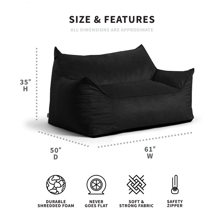 Imperial Black Plush Polyester Bean Bag Sofa with Removable Cover