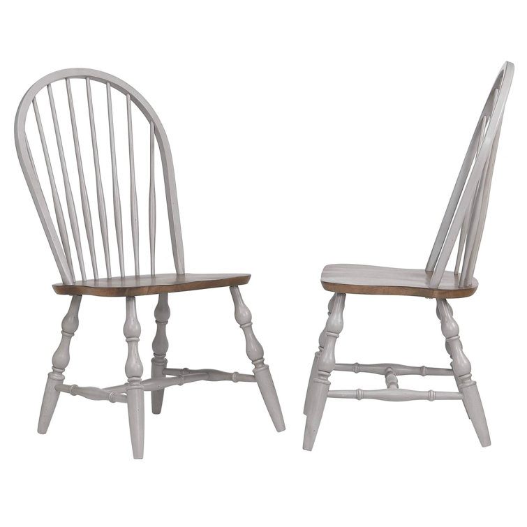 Light Gray and Nutmeg Brown High Windsor Wood Side Chair