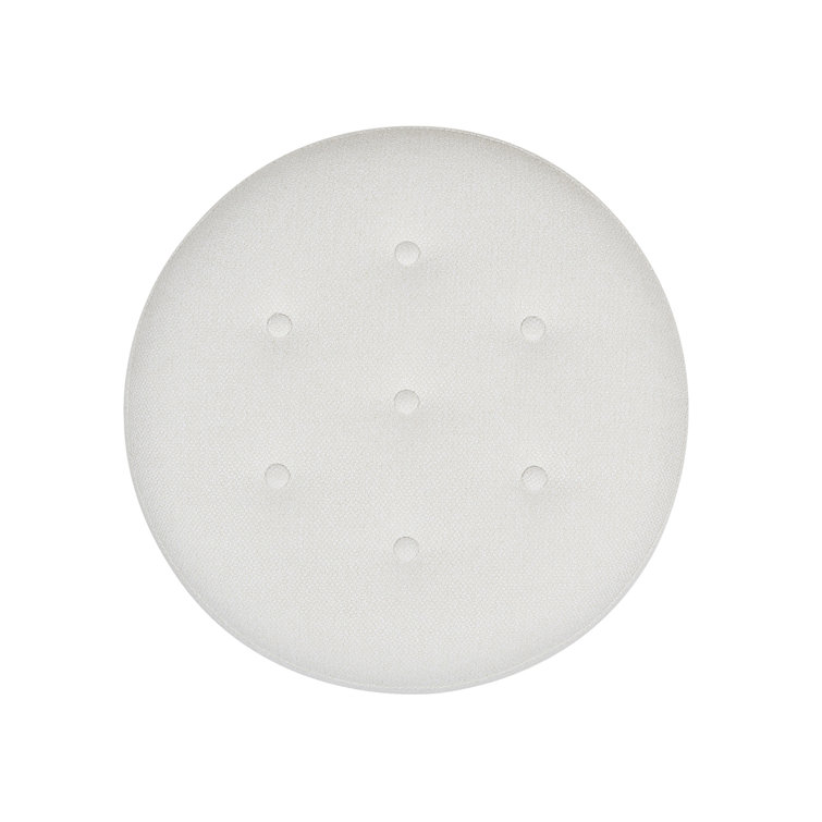 Alabaster Off-White Tufted Round Ottoman with Fringe