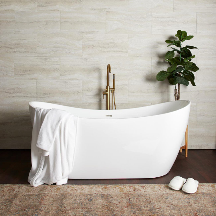 Nile 71" White and Matte Black Acrylic Freestanding Bathtub