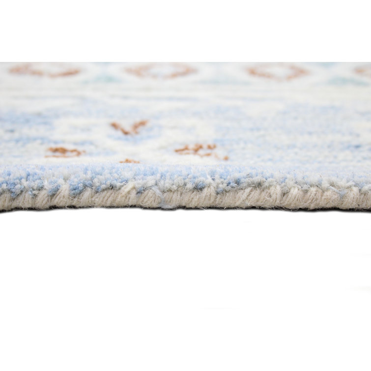 Light Blue Handmade Wool Tufted Geometric 5' x 7' Area Rug