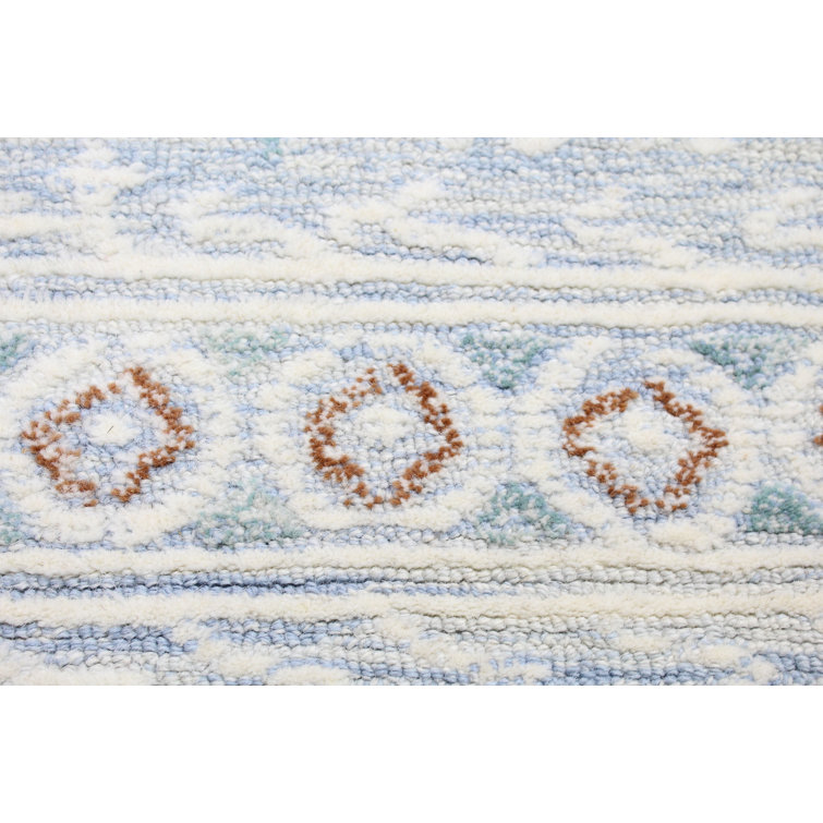 Light Blue Handmade Wool Tufted Geometric 5' x 7' Area Rug