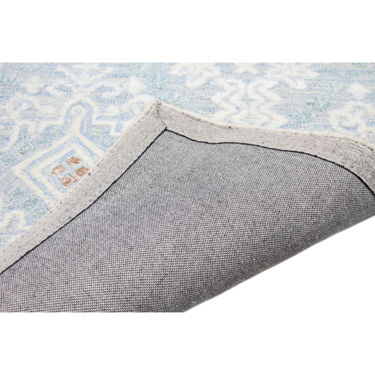 Light Blue Handmade Wool Tufted Geometric 5' x 7' Area Rug