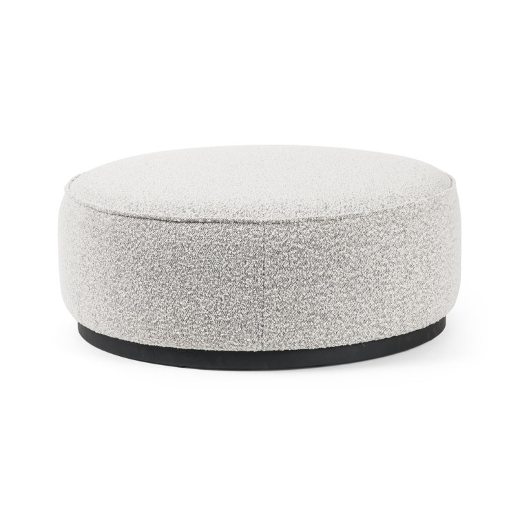 Contemporary 36" White Round Boucle Ottoman