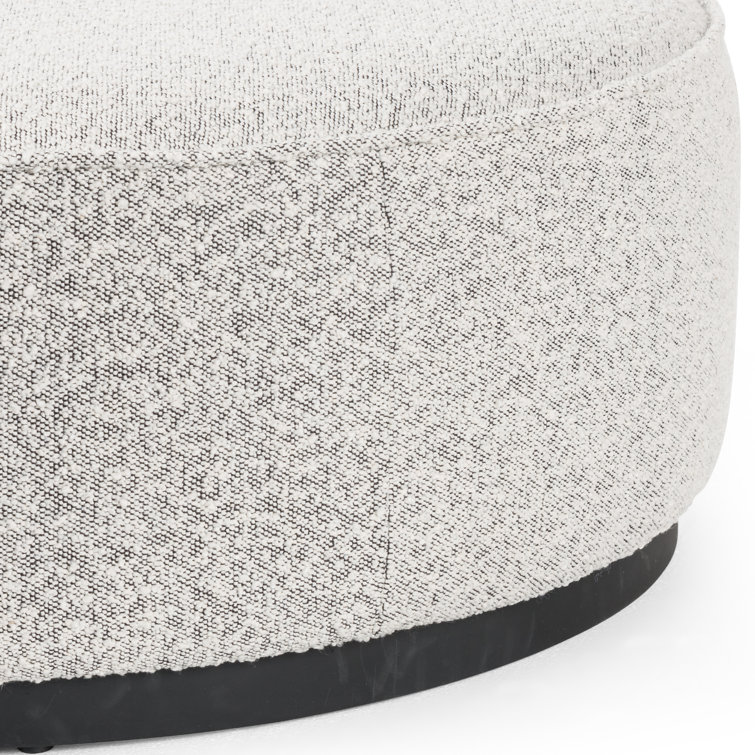 Contemporary 36" White Round Boucle Ottoman