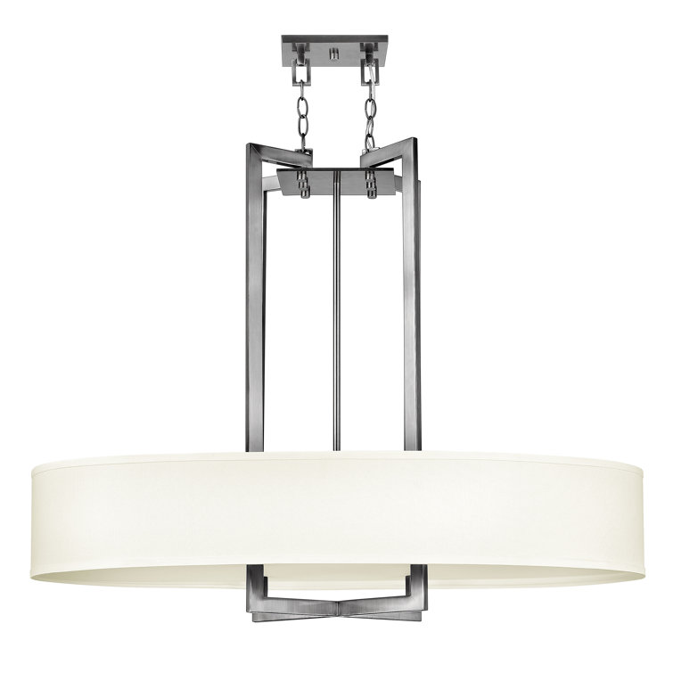Elegant Antique Nickel 4-Light Drum Chandelier with Off-White Linen Shade