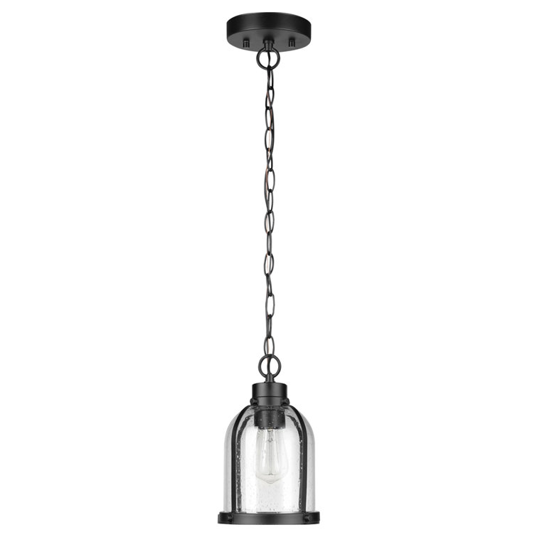 Matte Black Mini Pendant with Seeded Glass Shade