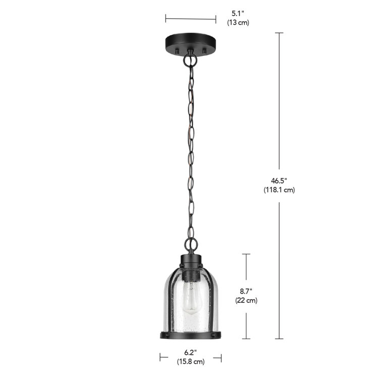 Matte Black Mini Pendant with Seeded Glass Shade