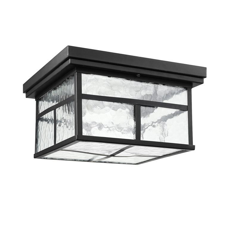 Bronze and Glass Dimmable Outdoor Flush Mount Ceiling Light
