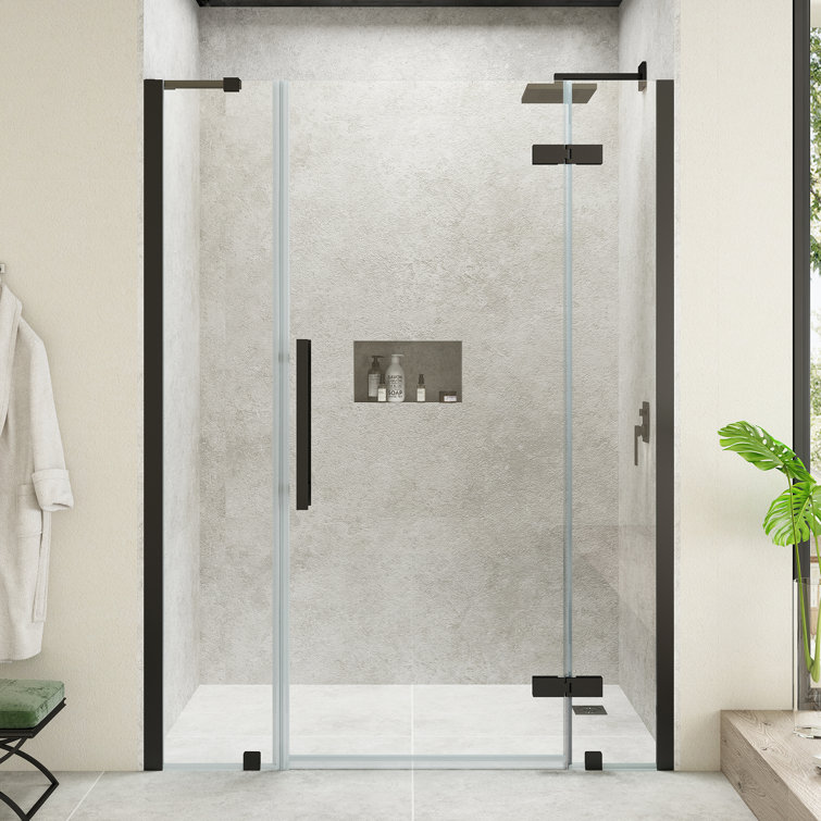 Endless 72"H x 58"W Black Frameless Hinged Shower Door