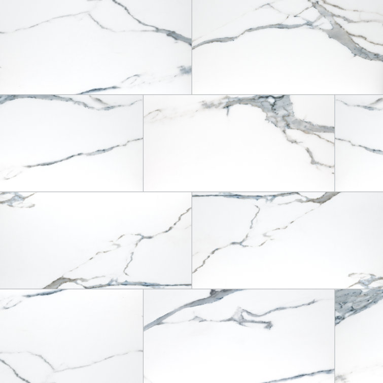 Azula Large Format White and Gray Porcelain Marble Look Tile