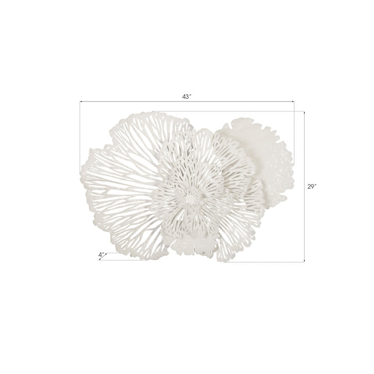 White Metal Contemporary Flower Wall Sculpture