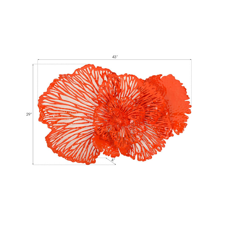 Large Coral Metal Flower Wall Sculpture