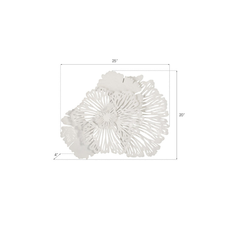 White Metal Contemporary Flower Wall Sculpture