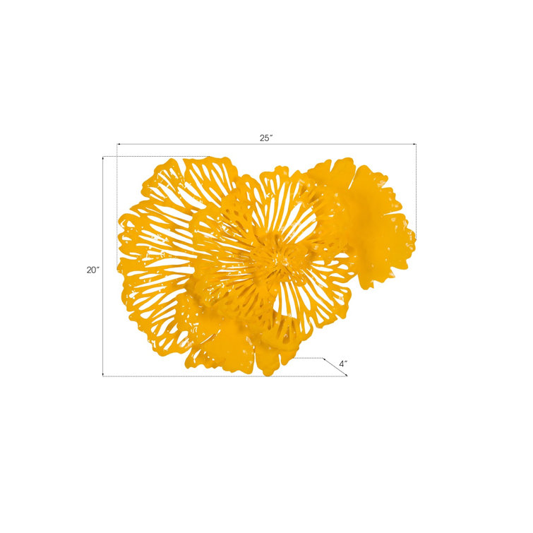 Small Yellow Metal Flower Wall Art Decor