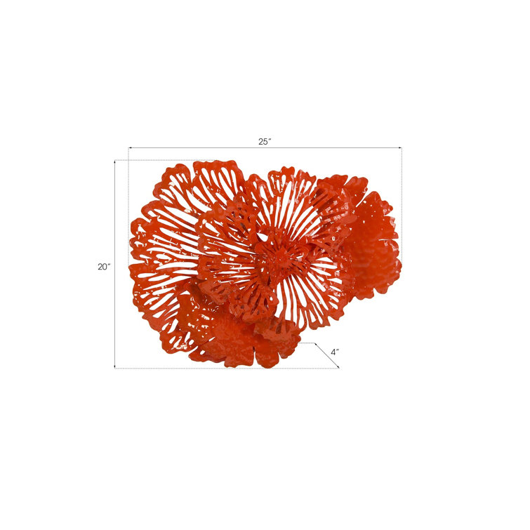Small Coral Metal Flower Wall Sculpture