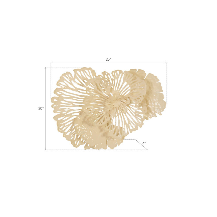 Ivory Metal Flower Wall Art Decor, 25 Inch