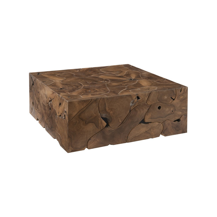 39" Natural Teak Solid Wood Square Coffee Table
